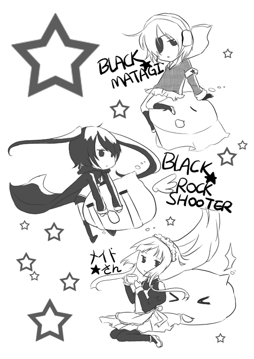 alice_(ro), angeling, bad_id, black_hair, black_matagi, black_rock_shooter, black_rock_shooter_(character), chibi