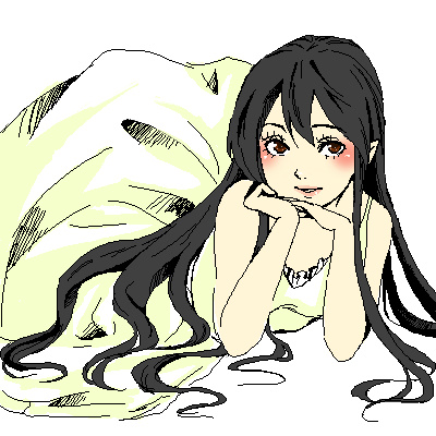 1girl, arm_support, black_hair, dress, head_rest, katahira_kouji, lipstick, long_hair