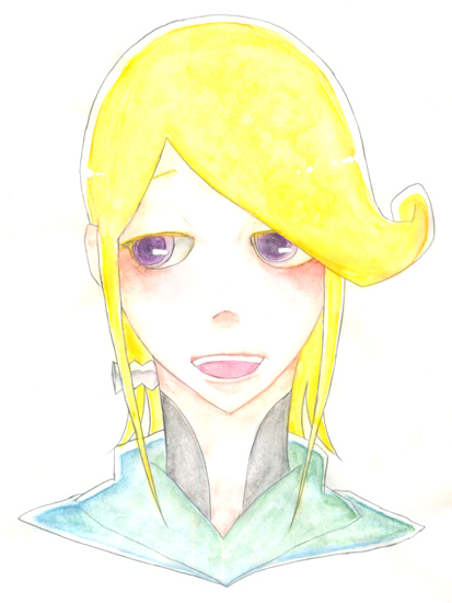 1boy, atori_(noein), bangs, blonde_hair, blush, looking_away, male, noein