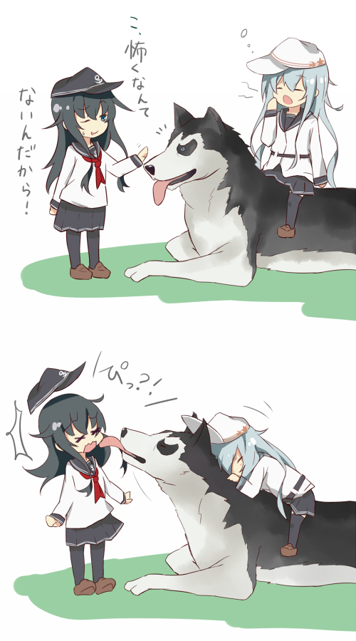 /\/\/\, 2girls, 2koma, akatsuki_(kantai_collection), anchor_symbol, black_hair, blue_eyes, coco3186