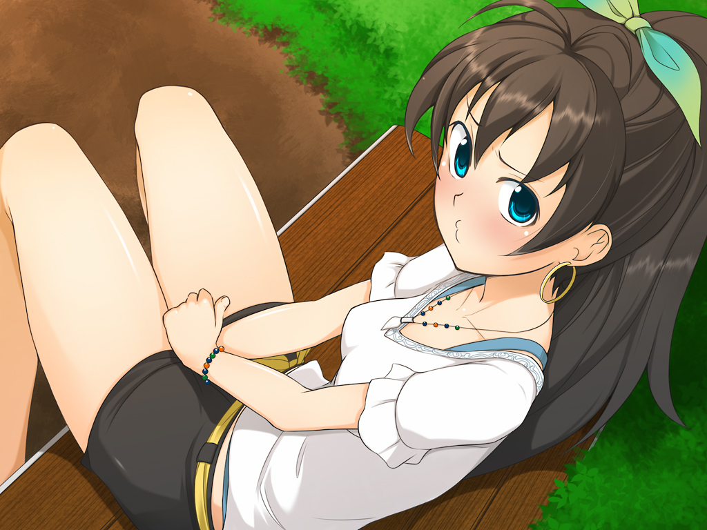 black_hair, bow, earrings, from_above, ganaha_hibiki, idolmaster, jewelry, kazuto_san