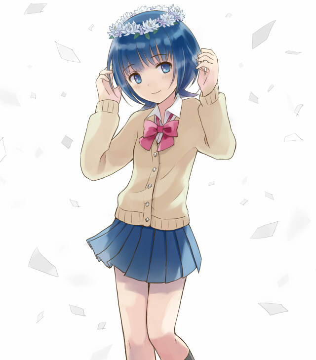 1girl, barufoa, blue_eyes, blue_hair, flower, hair_flower, hair_ornament, inazuma_eleven_(series)