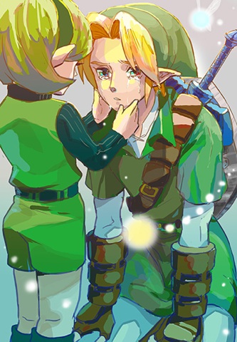 blonde_hair, blue_eyes, gloves, green_hair, hairband, link, lowres, nintendo