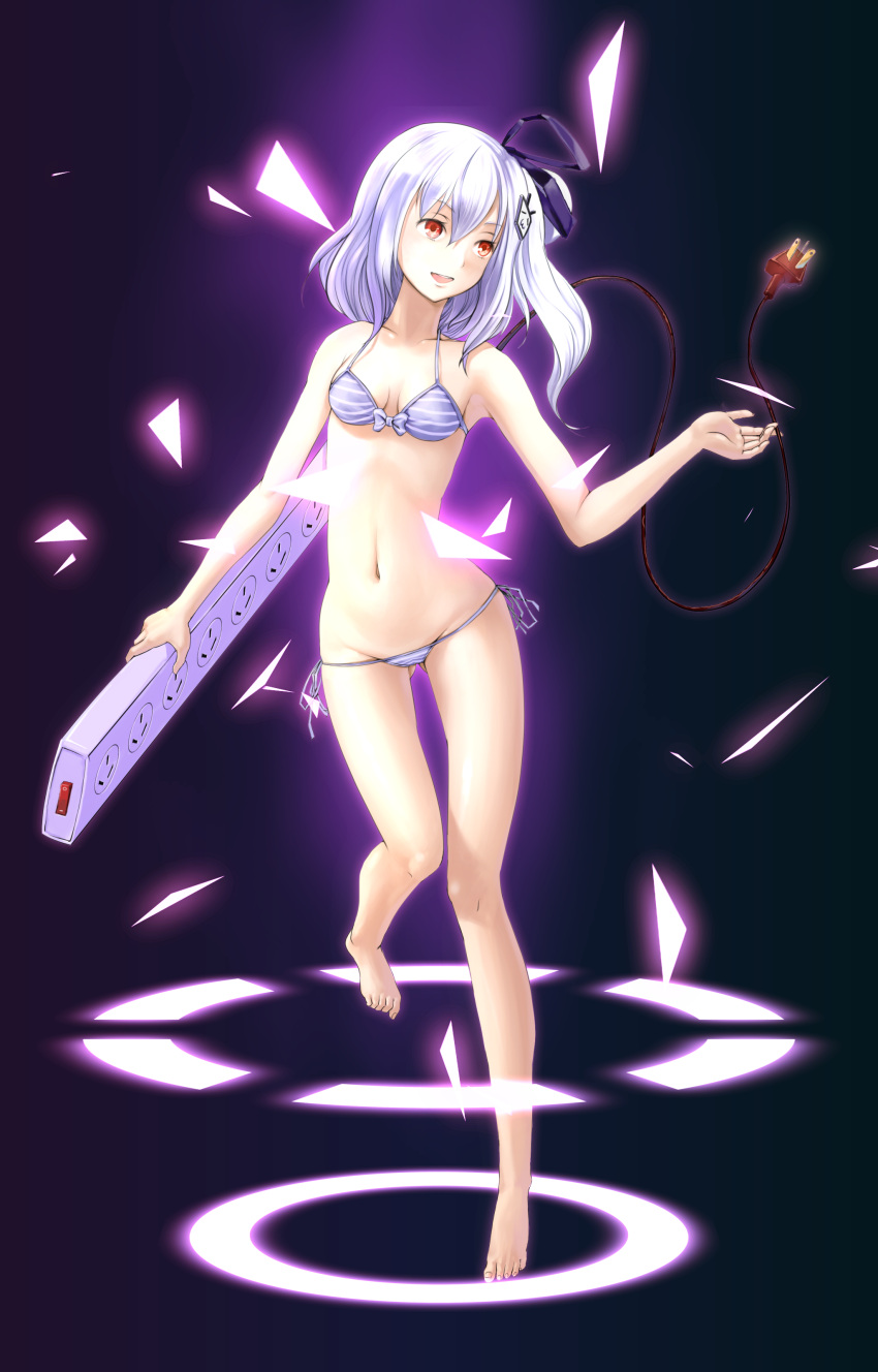 1girl, absurdres, bare_shoulders, barefoot, bikini, bili_girl_33, bilibili_douga, front-tie_bikini
