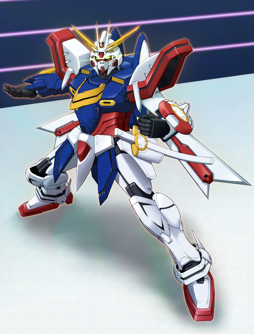fighting_stance, g_gundam, god_gundam, gundam, highres, kijinaka_mahiro, mecha, no_humans