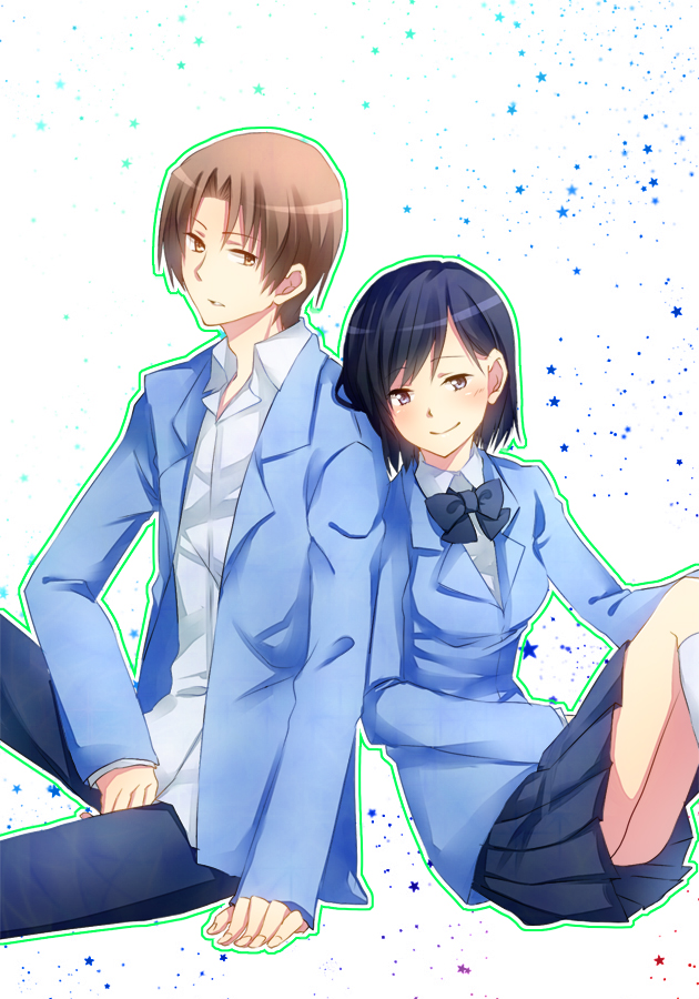 1boy, 1girl, asaba_yuuta, ayatsuji_mia, black_hair, brown_eyes, brown_hair, kimi_to_boku