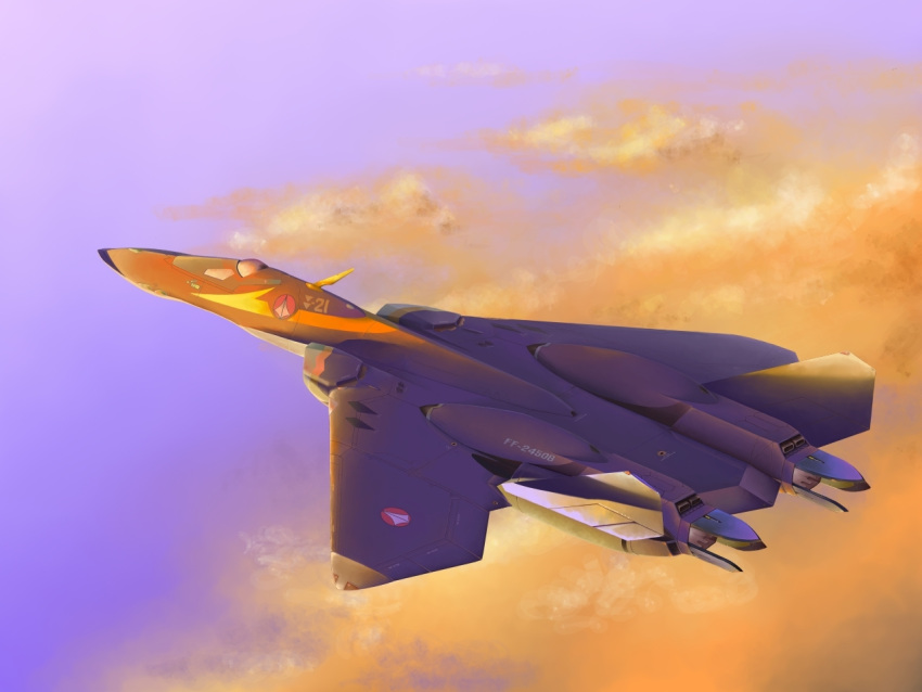 airplane, cloud, dusk, flying, guld_goa_bowman, jet, macross, macross_plus, mecha, omega_one, ruak, sky, u.n._spacy, yf-21