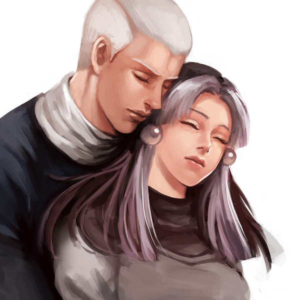 1boy, 1girl, black_hair, dark_skin, enrico_pucci, jojo_no_kimyou_na_bouken, long_hair, magatsumagic
