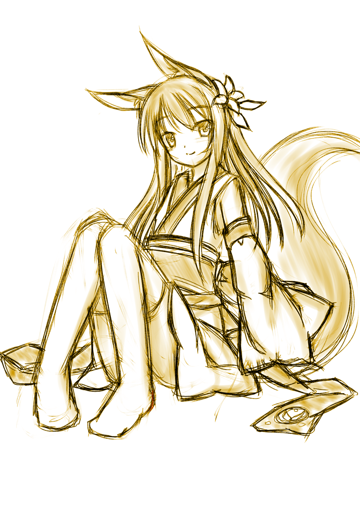 1girl, animal_ears, flower, fox_ears, fox_tail, hair_flower, hair_ornament, hanami_shione
