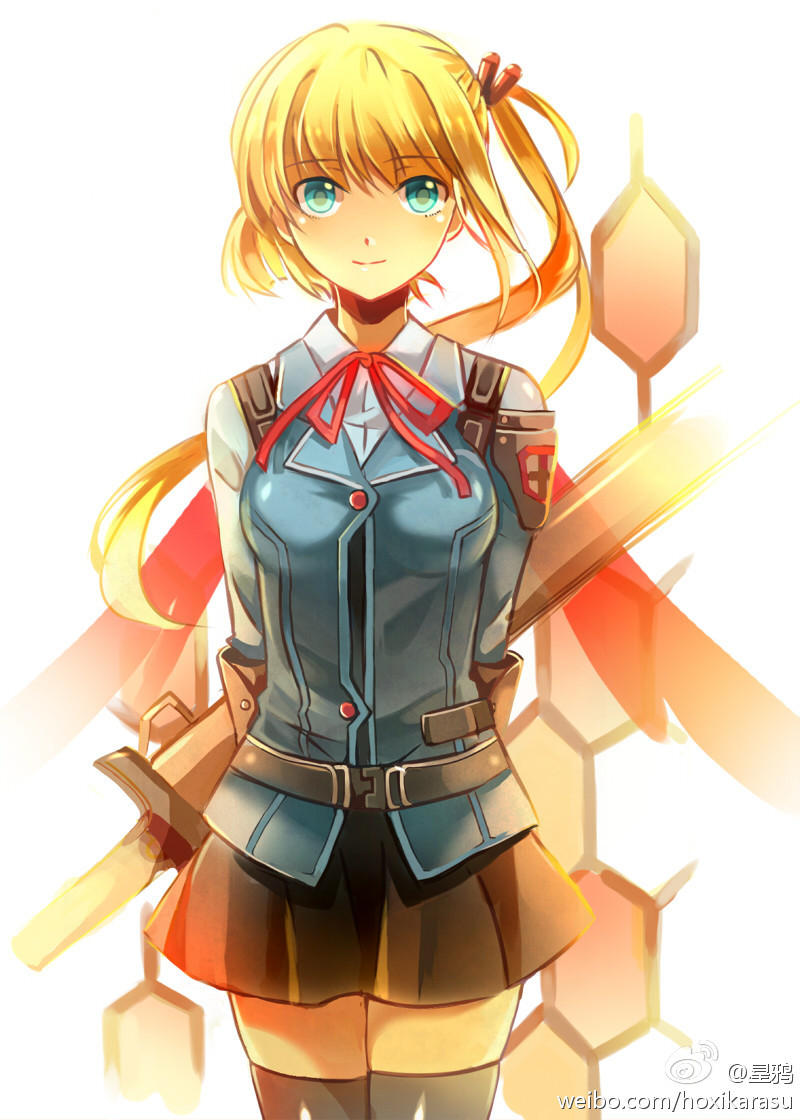 1girl, aqua_eyes, blonde_hair, breasts, kaku-san-sei_million_arthur, long_hair, looking_at_viewer, sheath
