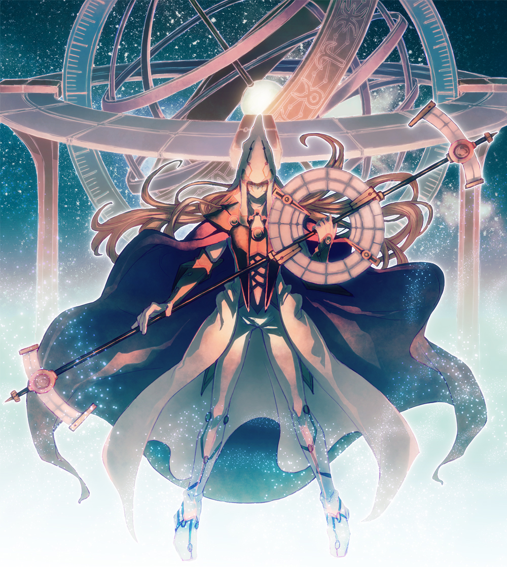 1boy, brown_hair, cape, duel_monster, long_hair, staff, stargazer_magician, ysm1100, yuu-gi-ou