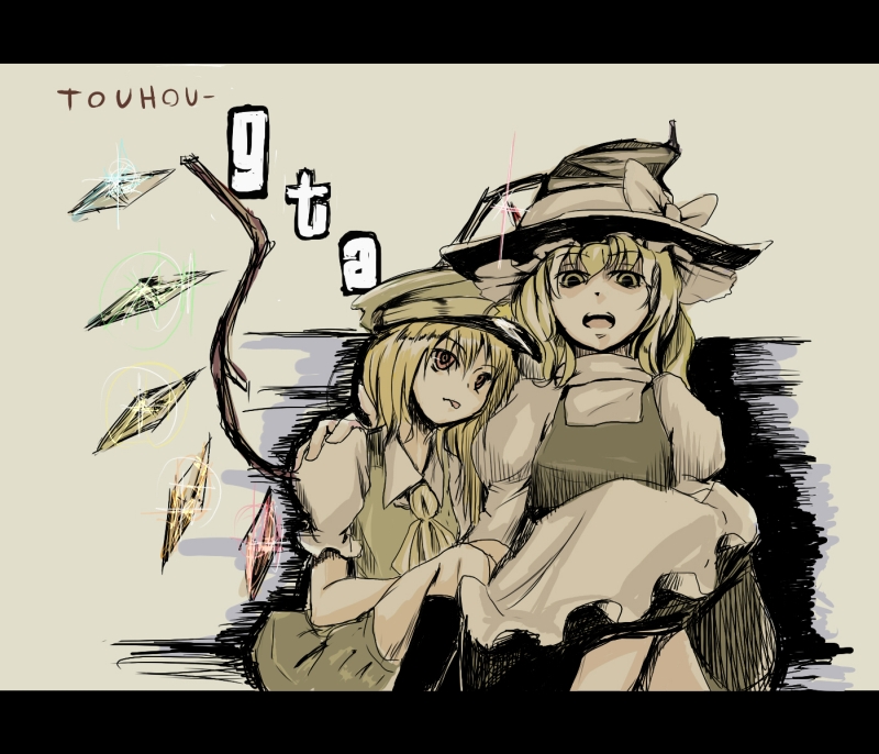 english, flandre_scarlet, grand_theft_auto, hat, kirisame_marisa, red_eyes, taichi_(tomo), tomo_(pixiv245623)