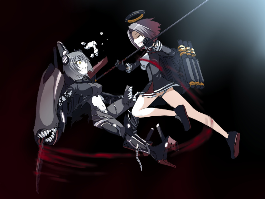 2girls, absurdres, black_hair, blood, breasts, chi-class_torpedo_cruiser, chi-class_torpedo_cruiser_(cosplay), cosplay