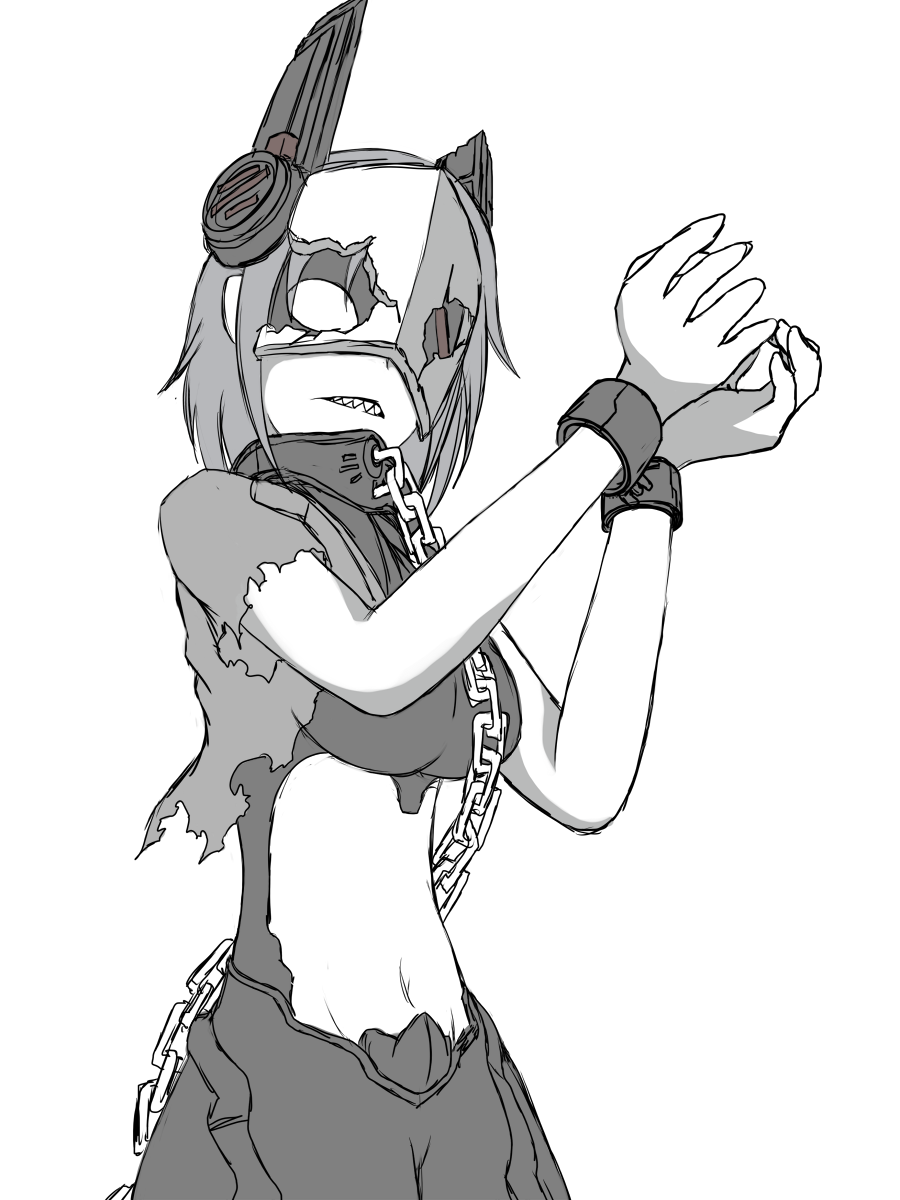 1girl, chain, chi-class_torpedo_cruiser, chi-class_torpedo_cruiser_(cosplay), clenched_teeth, cosplay, dark_persona, eyepatch