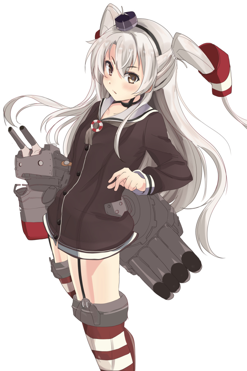 1girl, amatsukaze_(kantai_collection), blush, brown_eyes, garter_straps, gloves, highres, kaipankun