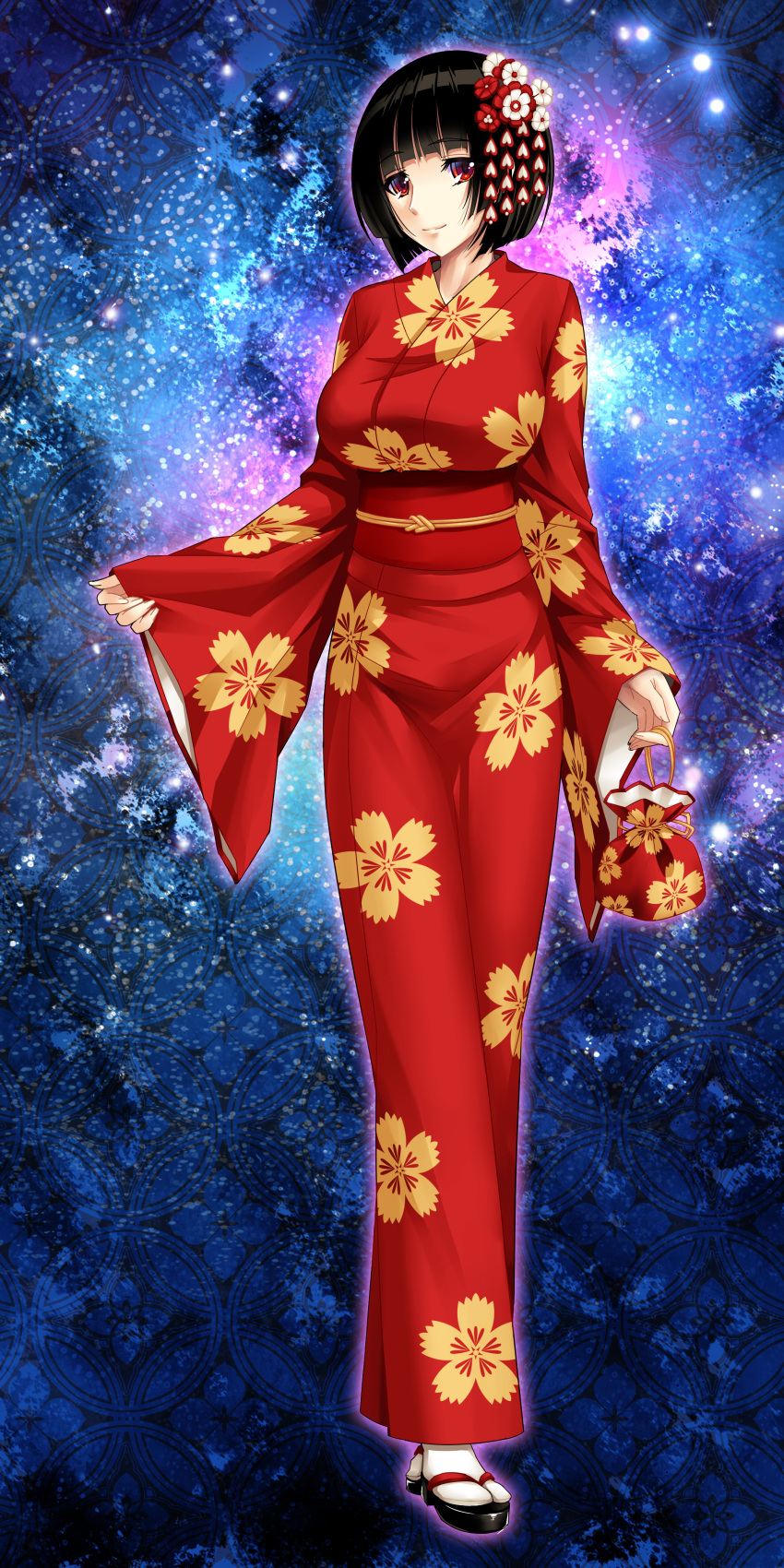 1girl, absurdres, black_hair, breasts, hair_ornament, highres, hime_cut, hoshijiro_shizuka