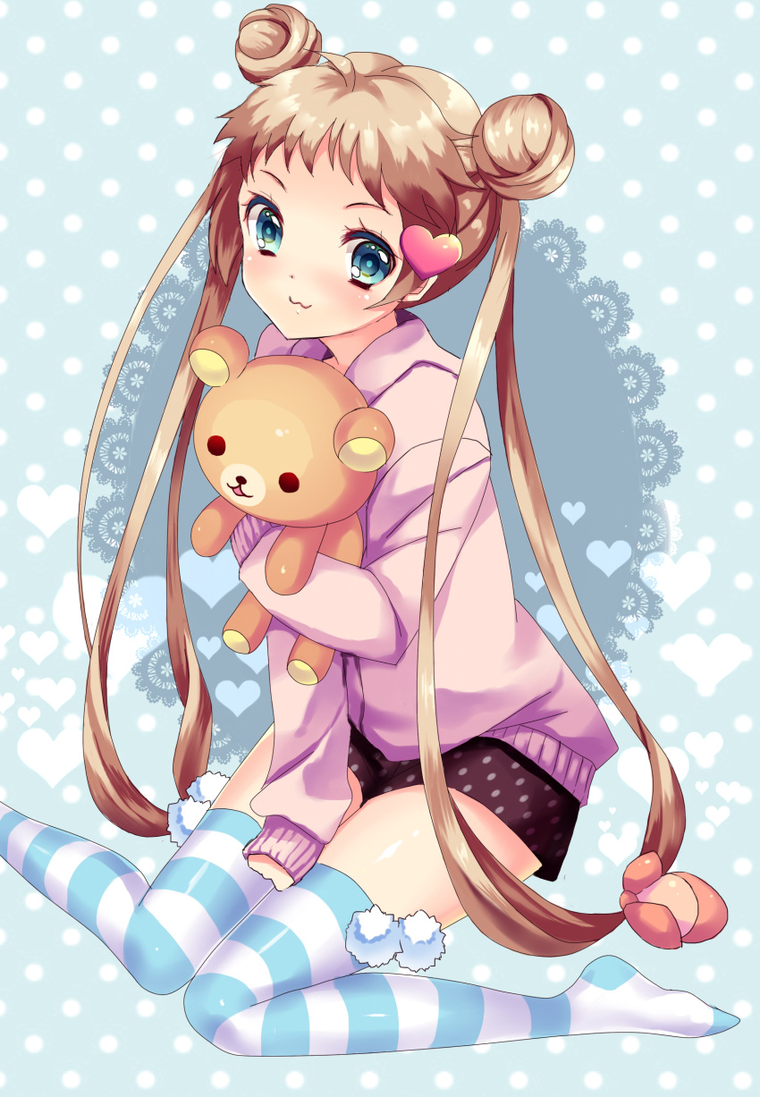 1girl, :3, absurdres, blue_eyes, blue_legwear, brown_hair, chuunibyou_demo_koi_ga_shitai!, dekomori_sanae