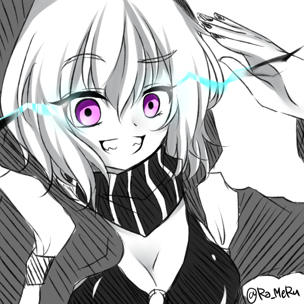 1girl, :d, breasts, cleavage, glowing, glowing_eyes, hood, kantai_collection