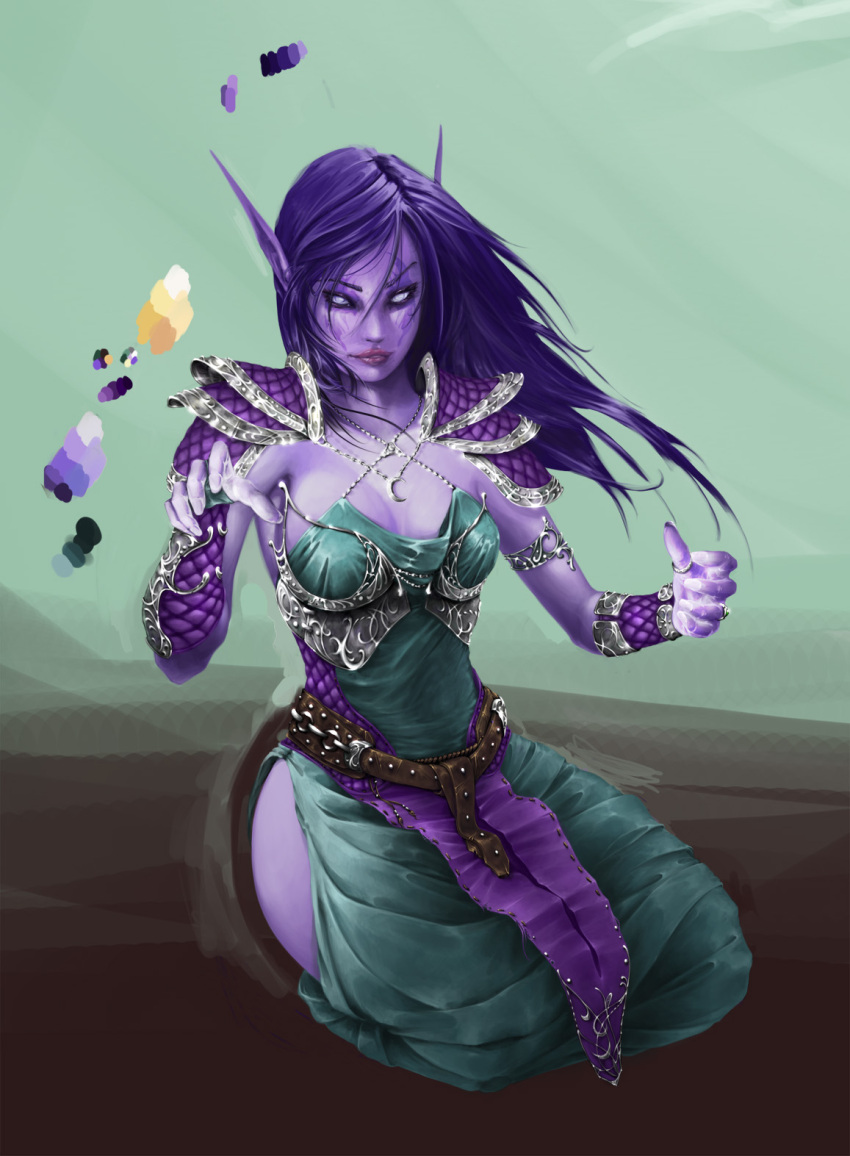 armlet, armor, bracer, dress, elf, highres, jewelry, long_hair