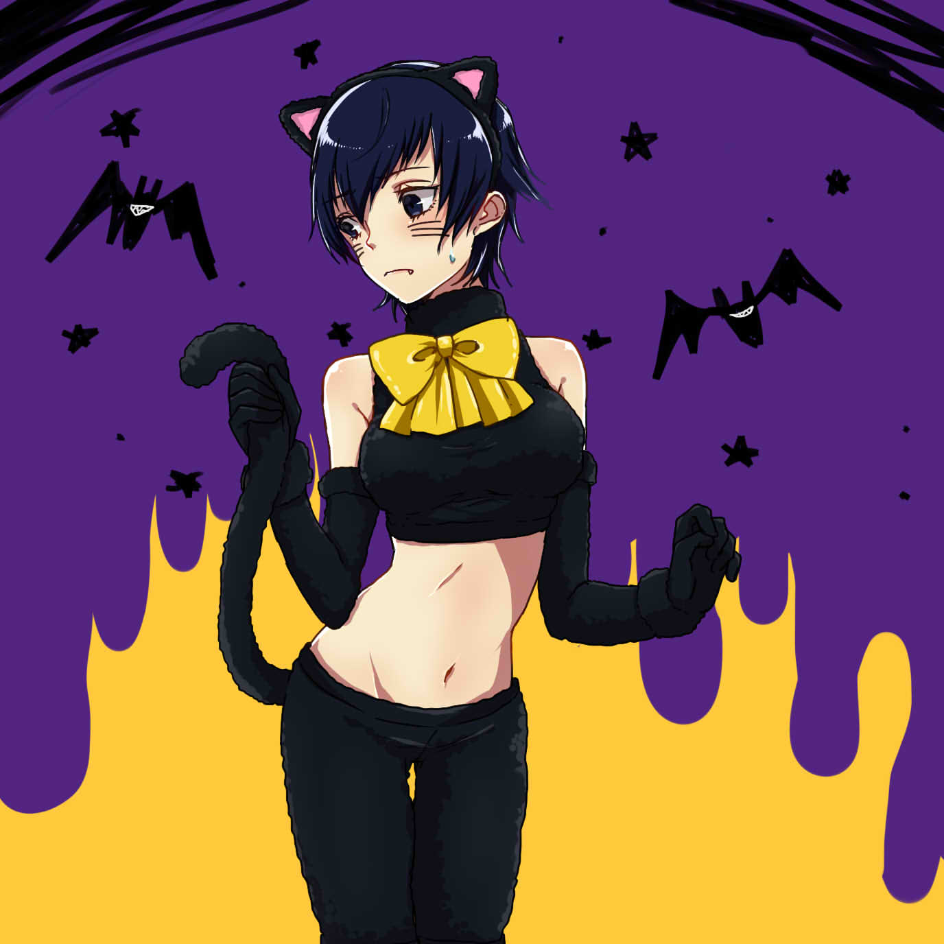 1girl, alternate_costume, animal_costume, animal_ears, bat, blue_eyes, blue_hair, blush