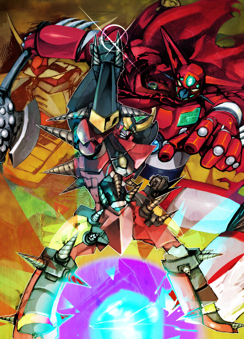 bad_id, cape, crossover, drill, energy, getter-1, getter_robo, goren, gundam, gurren-lagann, highres, mecha, mobile_suit_gundam, rx-78-2, tengen_toppa_gurren_lagann, weapon