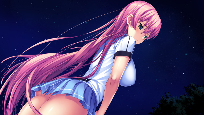 1girl, amakura, ass, blush, breasts, game_cg, green_eyes, highres
