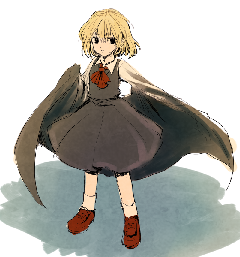1girl, ascot, blonde_hair, blouse, cape, ex-rumia, expressionless, furorida