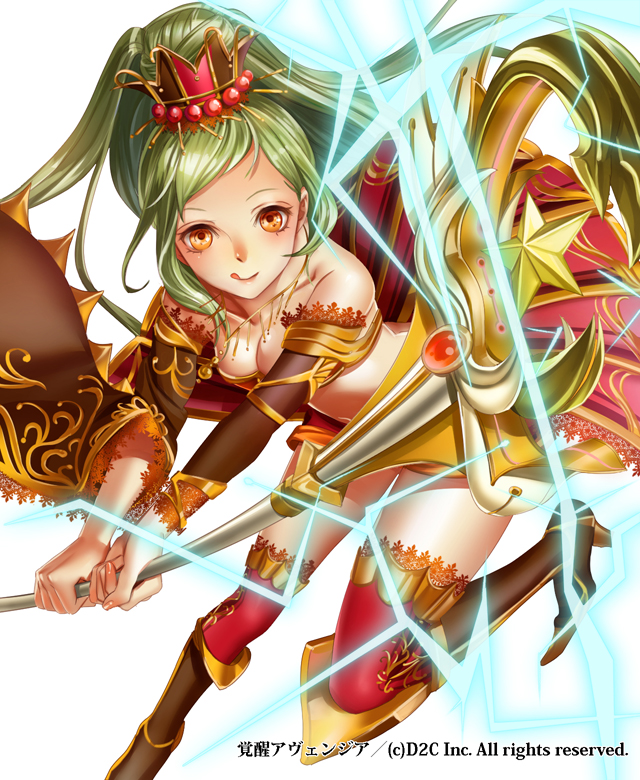 1girl, armor, bikini_armor, detached_sleeves, kakusei_avenger, long_hair, ojyou, orange_eyes