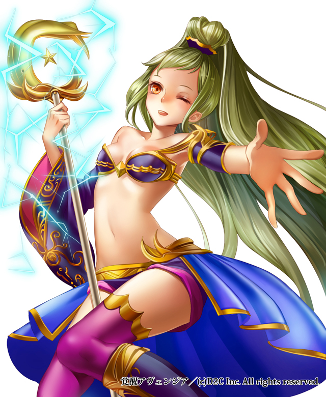 1girl, armor, bikini_armor, detached_sleeves, kakusei_avenger, long_hair, ojyou, one_eye_closed