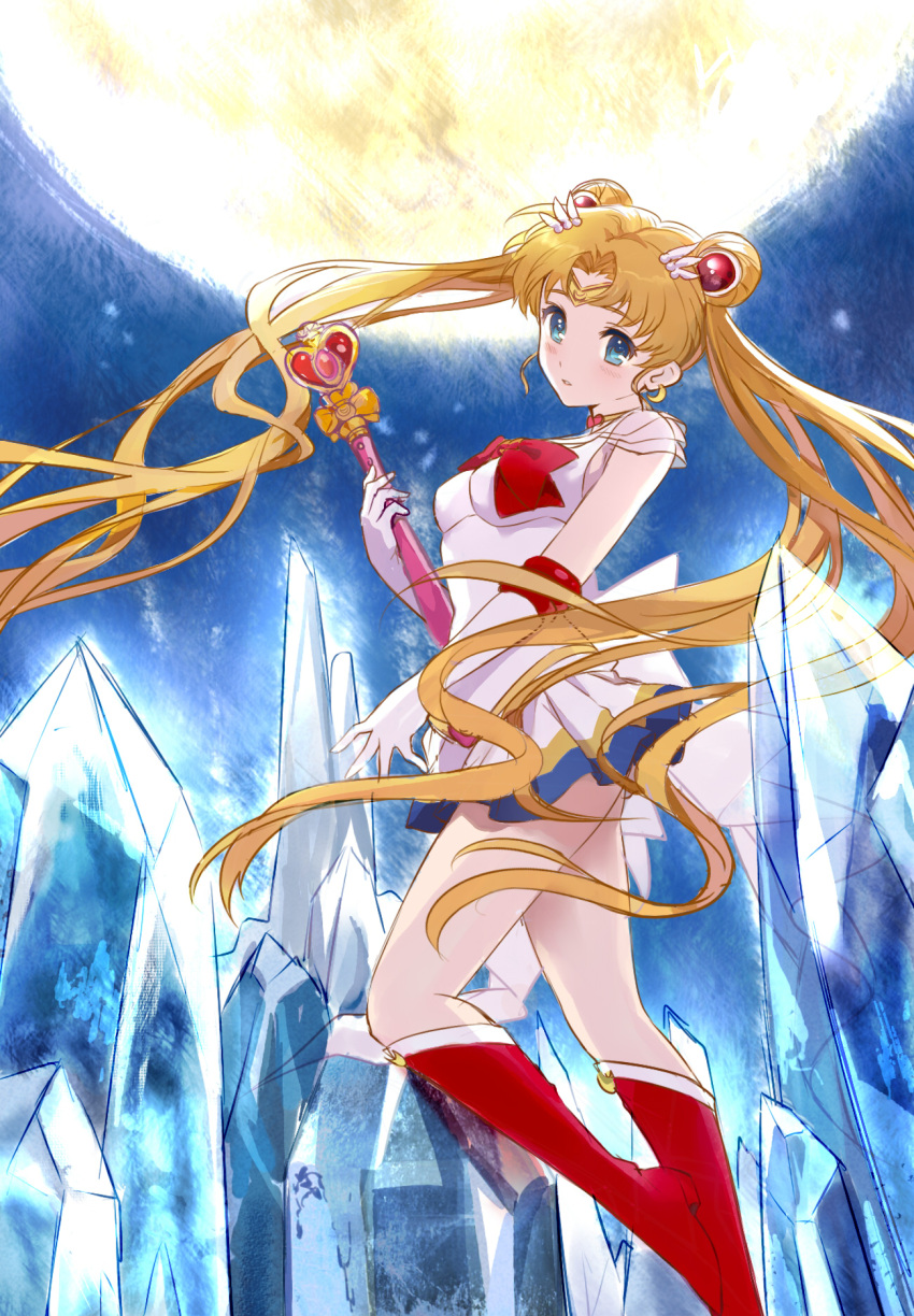 1girl, aki_(mare_desiderii), bishoujo_senshi_sailor_moon, blonde_hair, blue_eyes, boots, bow, choker