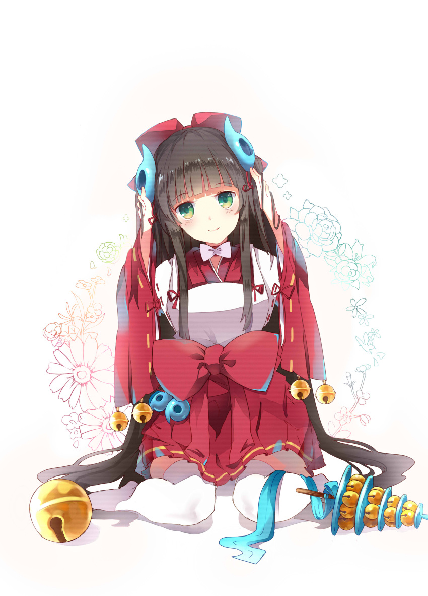 absurdres, bell, boqboq, brown_hair, eiyuu_senki, green_eyes, hair_ornament, hair_ribbon