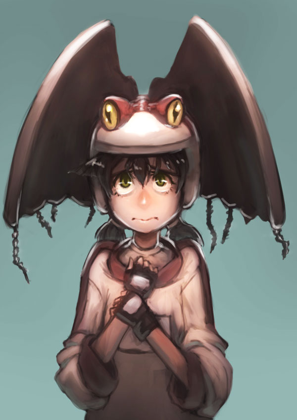 1girl, alien, alien_nine, black_hair, drill, fingerless_gloves, gloves, green_eyes