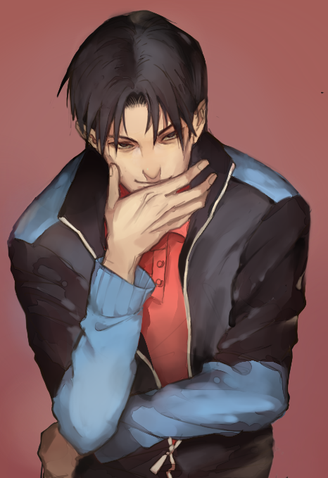 110140375_(artist), 1boy, black_eyes, black_hair, jacket, kong_wenge, ping_pong_(manga), smile