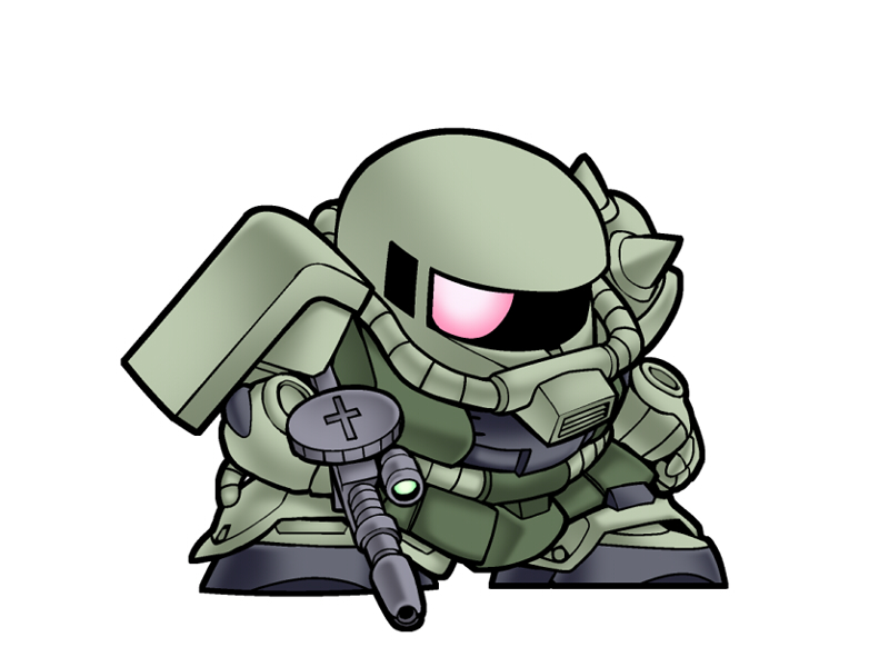chibi, clenched_hand, gun, gundam, looking_at_viewer, machine_gun, mecha, mobile_suit_gundam