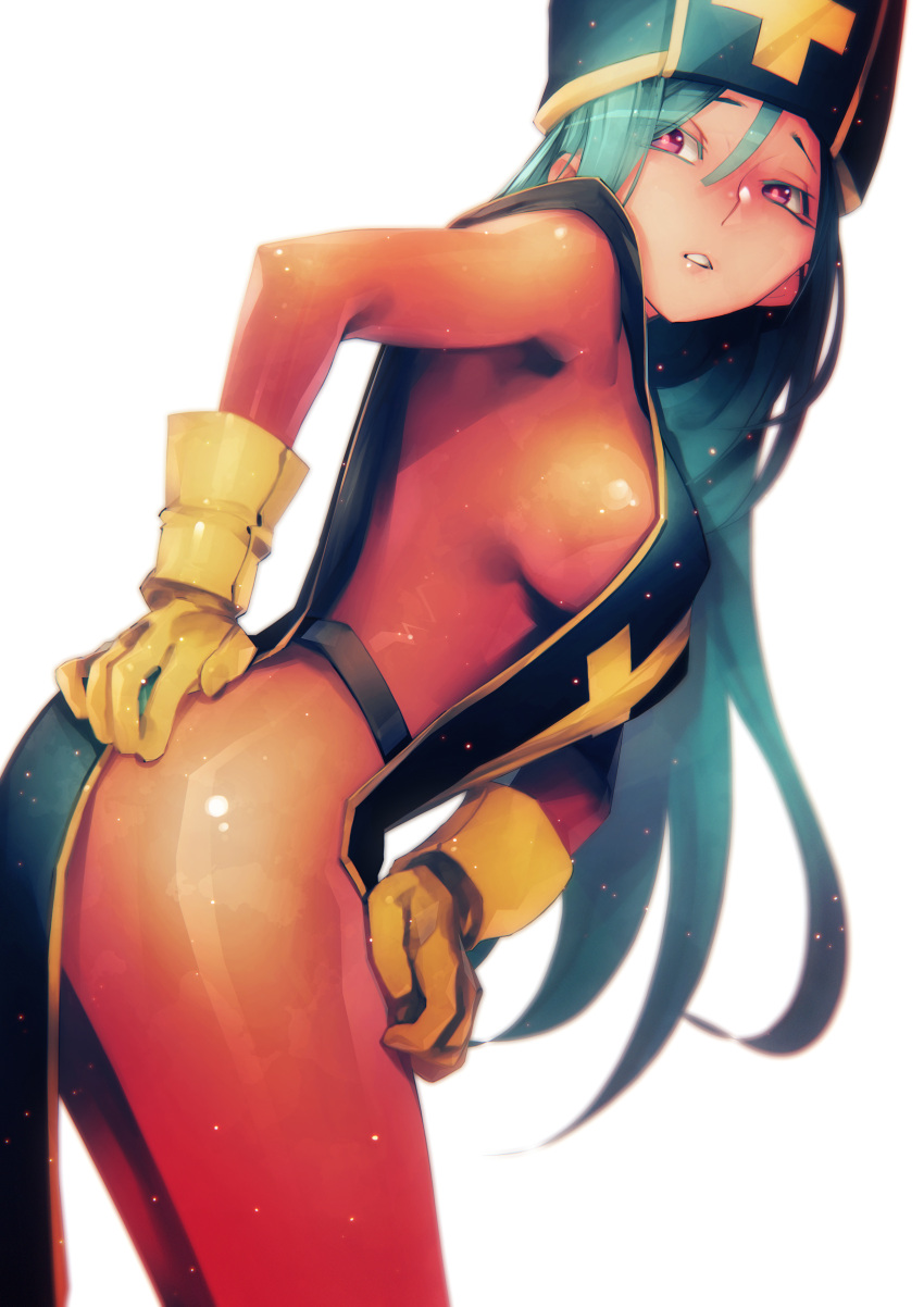 1girl, absurdres, blue_hair, bodystocking, bodysuit, breasts, dragon_quest, dragon_quest_iii