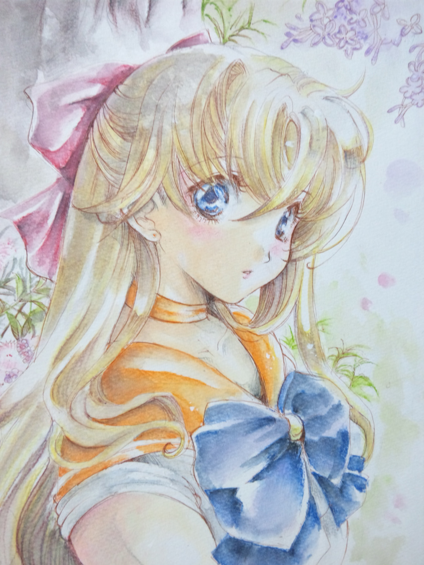 1girl, :o, aino_minako, bishoujo_senshi_sailor_moon, blonde_hair, blue_eyes, bow, bust