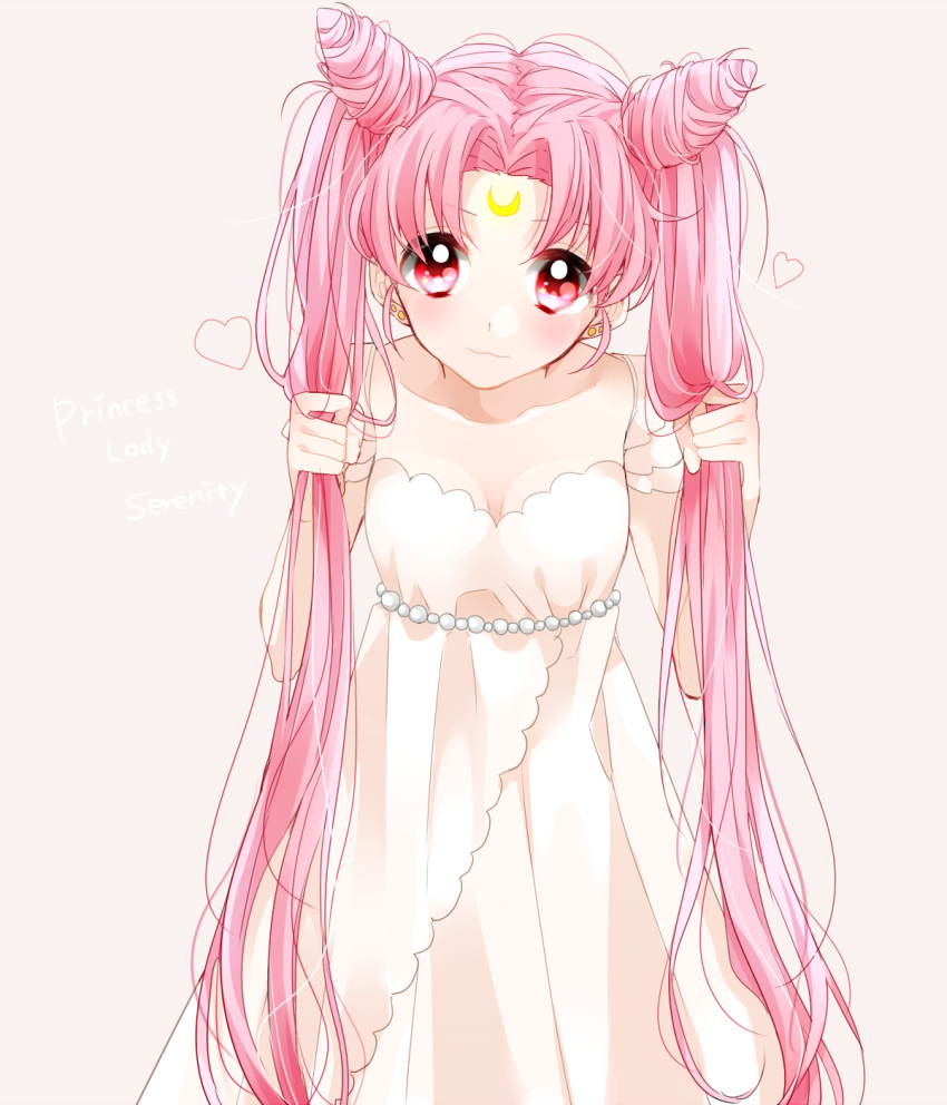 1girl, bishoujo_senshi_sailor_moon, chibi_usa, crescent, double_bun, dress, facial_mark, forehead_mark