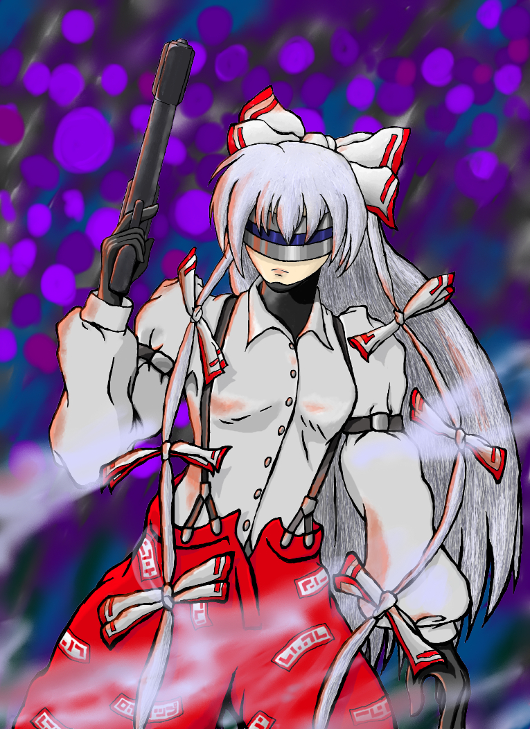 1girl, auto-9, fujiwara_no_mokou, ko_yo, robocop, robocop_(cosplay), touhou