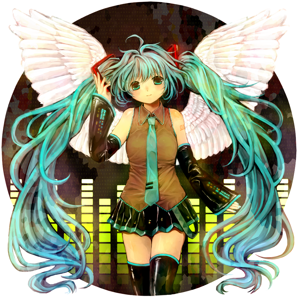 1girl, detached_sleeves, green_eyes, green_hair, hatsune_miku, long_hair, necktie, nekonomati