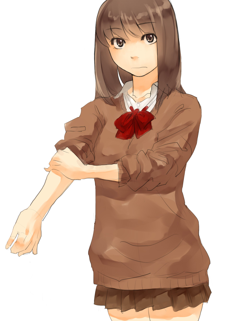 1girl, brown_eyes, brown_hair, highres, long_hair, makki_(tobaccos), original, school_uniform