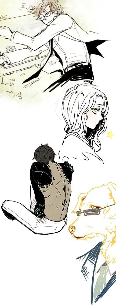1girl, character_request, dog, highres, jack_bright, kain_pathos_crow, necktie, roels