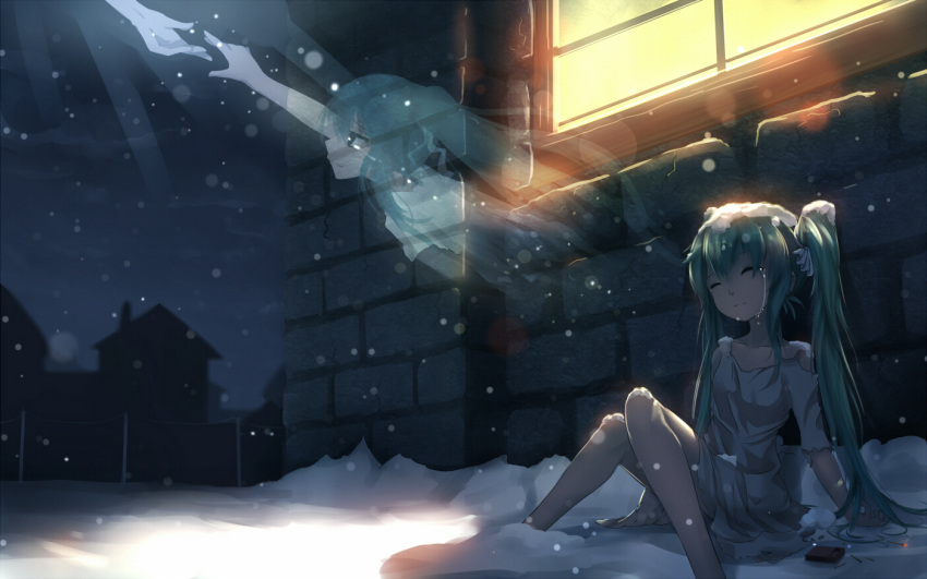 1girl, aqua_hair, bai_yemeng, barefoot, closed_eyes, collarbone, corpse, crying