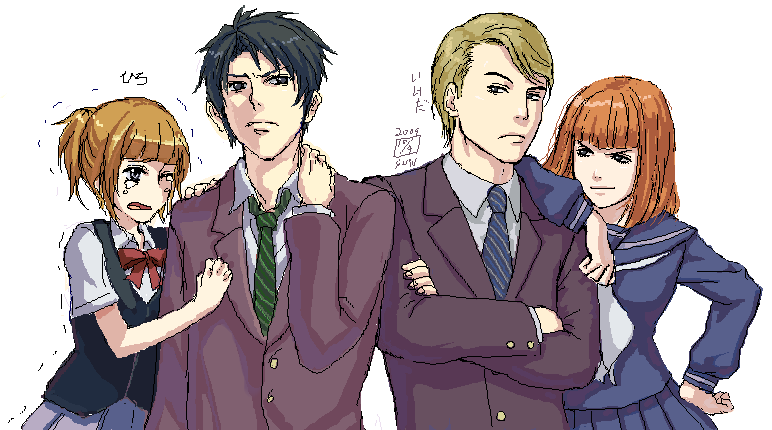 fujiwara_hiro, school_uniform, serafuku, umineko_no_naku_koro_ni, ushiromiya_eva, ushiromiya_krauss, ushiromiya_rosa, ushiromiya_rudolf
