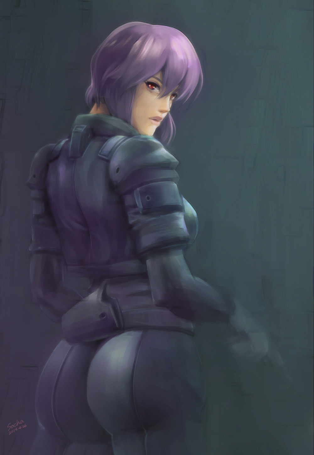 1girl, artist_name, ass, bodysuit, dated, ghost_in_the_shell, highres, kusanagi_motoko
