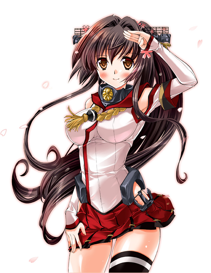 1girl, breasts, brown_eyes, brown_hair, cherry_blossoms, flower, hair_flower, hair_ornament
