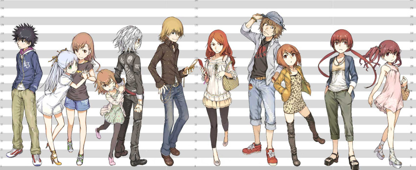accelerator, alternate_costume, alternate_hairstyle, artist_request, brown_hair, casual, cellphone, green_eyes