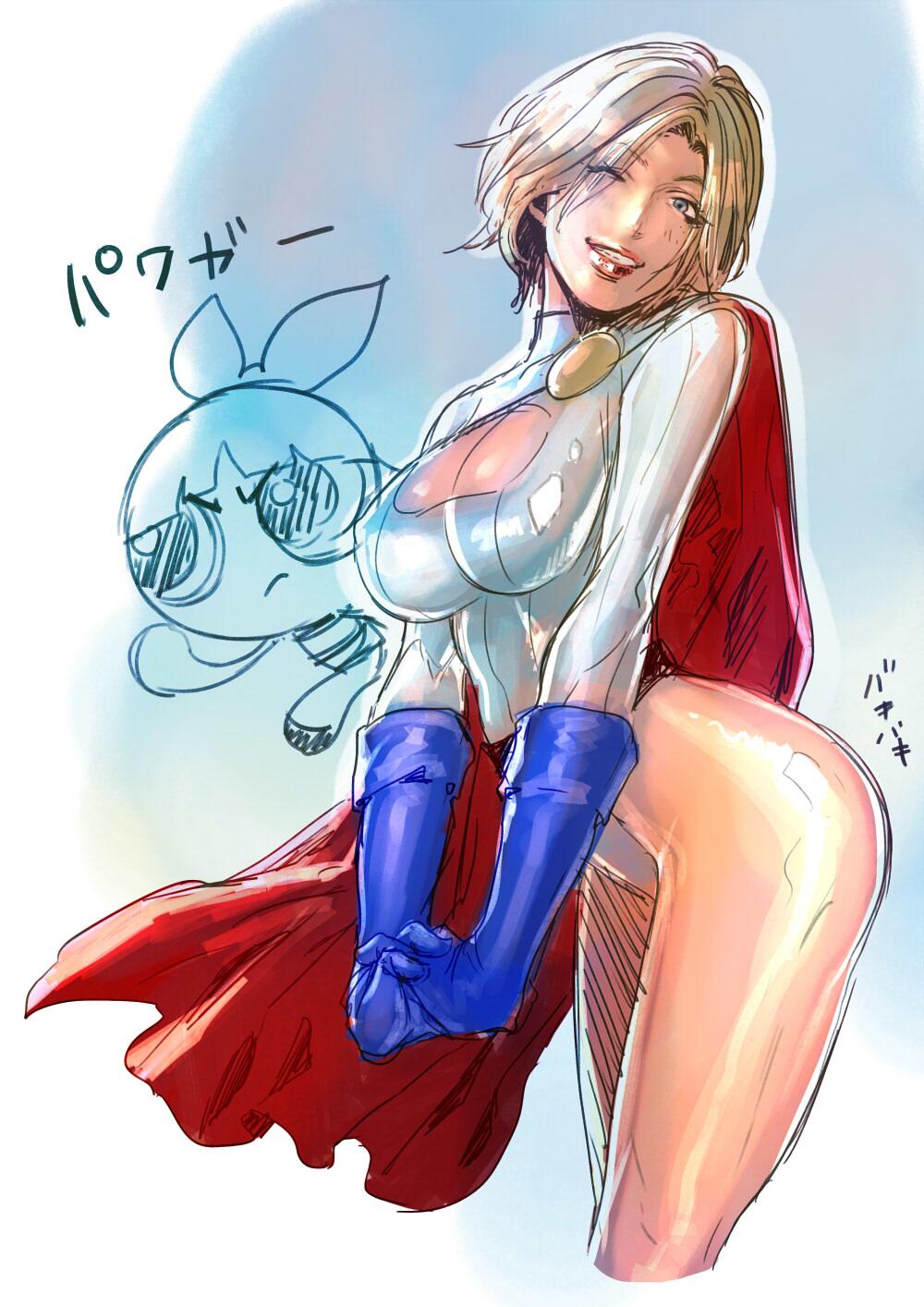 blonde_hair, blossom_(ppg), cape, cleavage_cutout, dc_comics, gloves, highres, katou_teppei