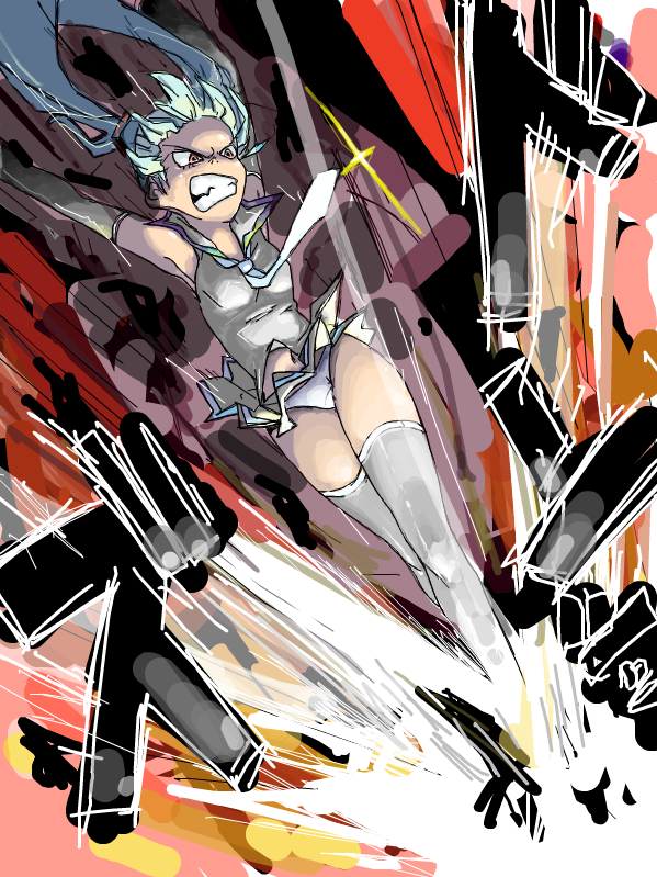 clenched_teeth, coicoi, detached_sleeves, hatsune_miku, kick, kicking, legs, necktie