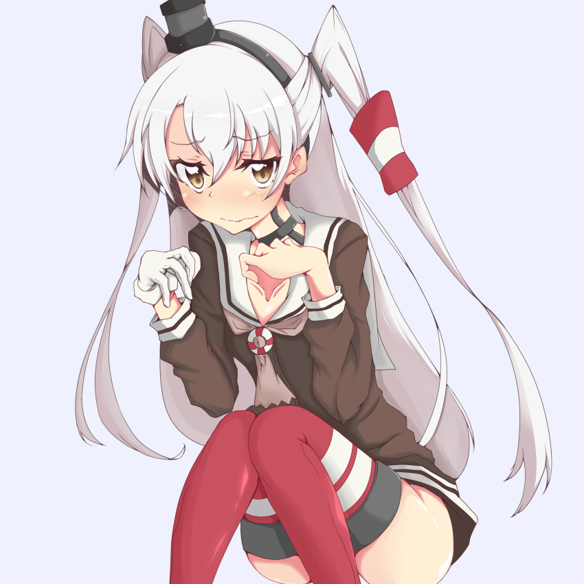 1girl, amatsukaze_(kantai_collection), blue_background, blush, brown_eyes, choker, gloves, highres