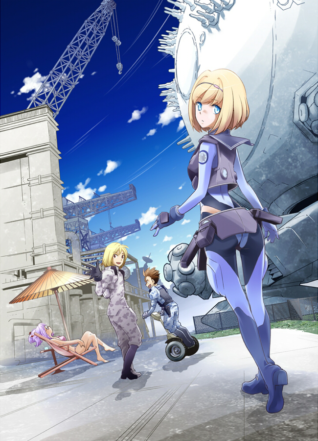 2boys, 2girls, blonde_hair, blue_eyes, bodysuit, boots, brown_hair, camouflage